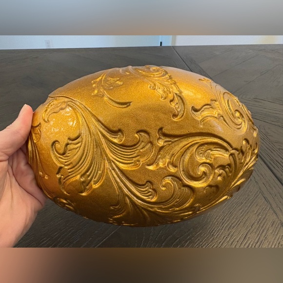 Goofus Red Gold Scroll Glass Oval Candy Trinket Dish Regal Regency 8” x 6” - Picture 3 of 6